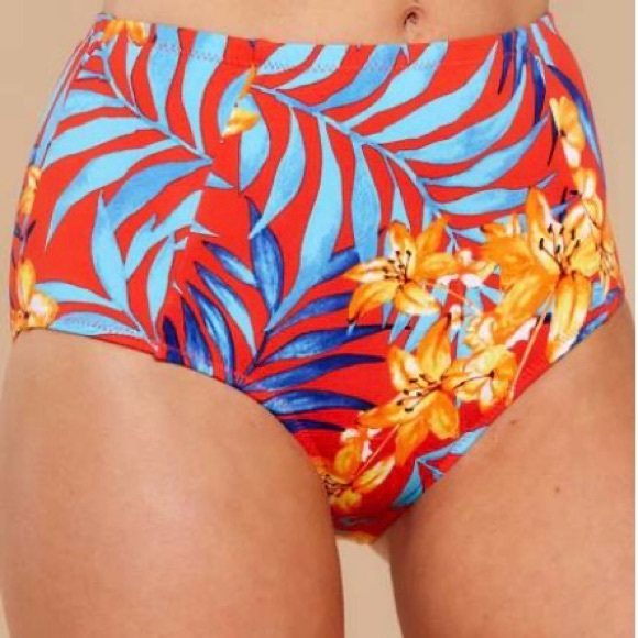 Other - Orange and Blue High-Waisted Bikini with Tropical Print